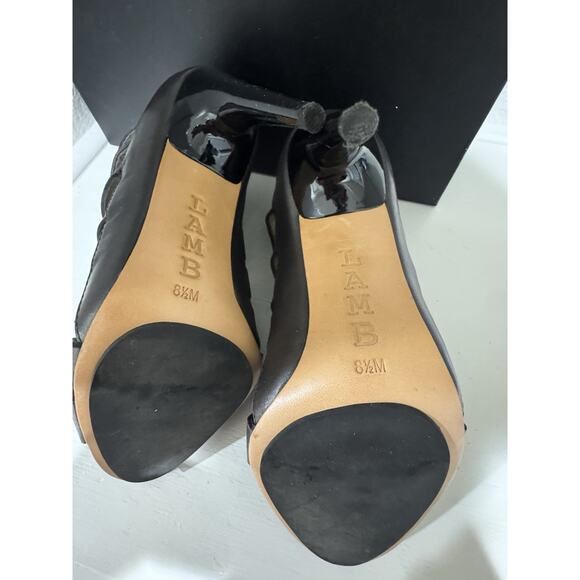 L.A.M.B. Gladiator Studded Leather Heels Peep Toe Strappy Bronze - Picture 5 of 8